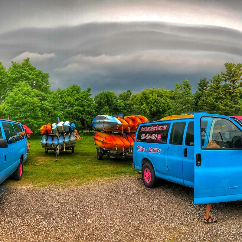 Fleet of vehicles owned by Door County Kayak in Wisconsin