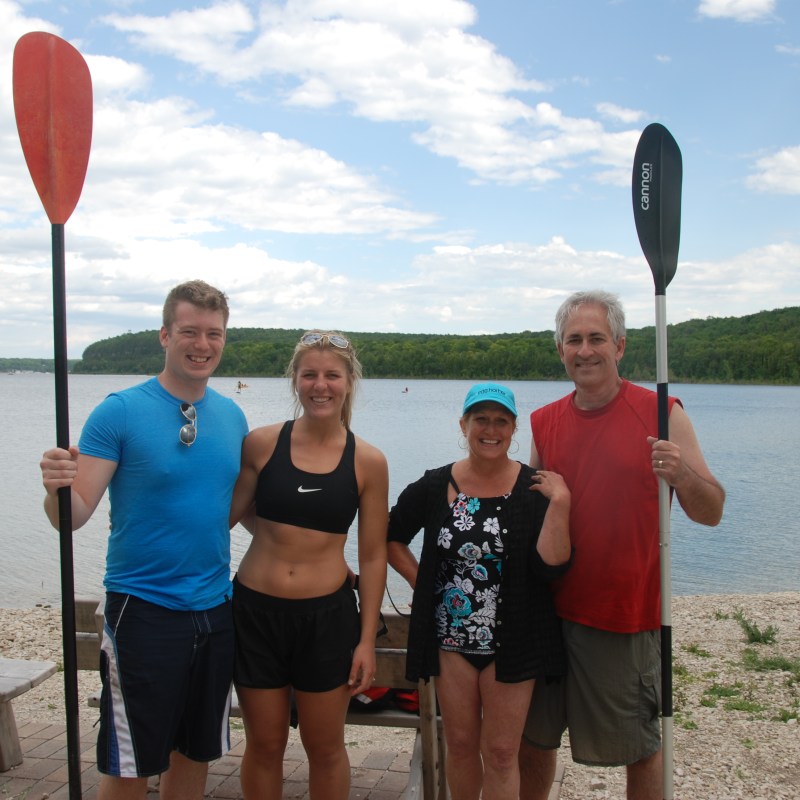 Family of kayakers in Door County, Wisconsin