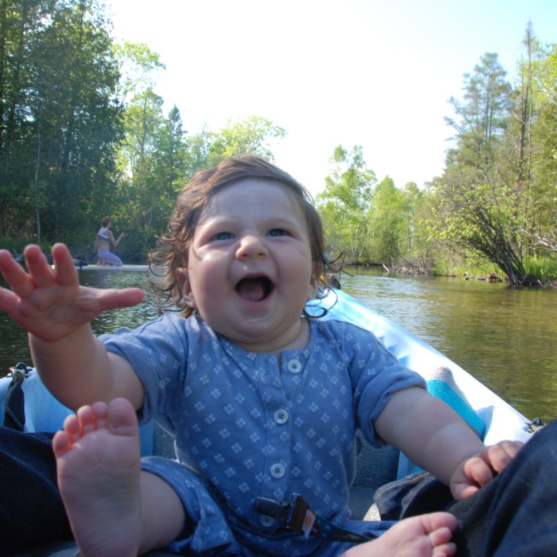 Baby laughing on Kayak tour in Door County, Wisconsin