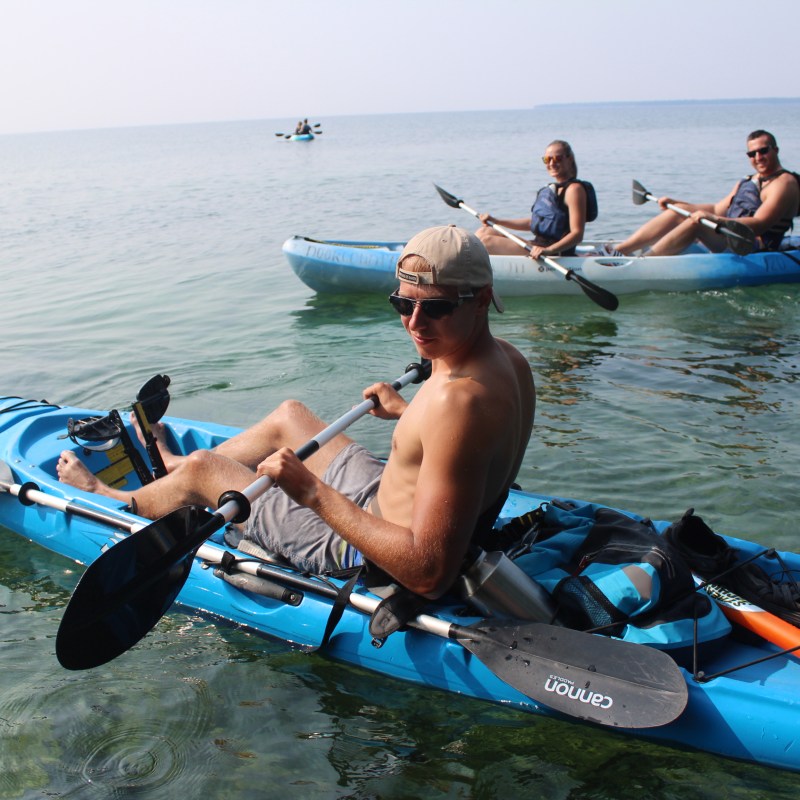 Group of kayakers on Lake Michigan in Door County, Wisconsin