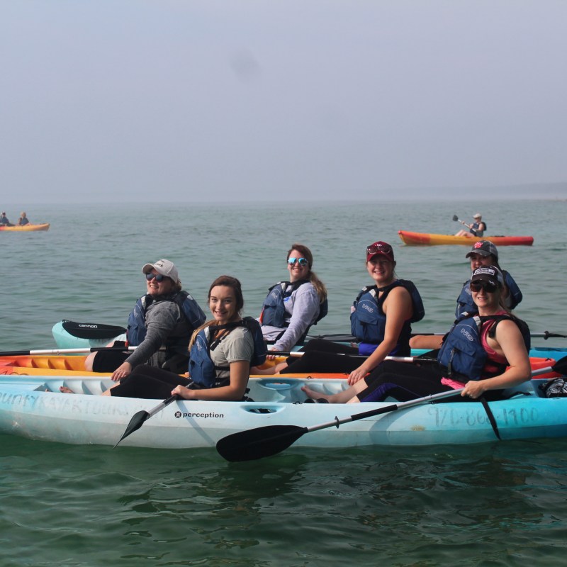 Group of kayakers on Lake Michigan in Door County, Wisconsin