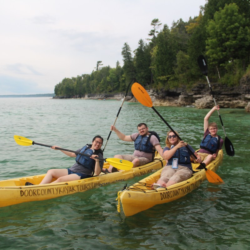 Group of kayakers on Lake Michigan in Door County, Wisconsin