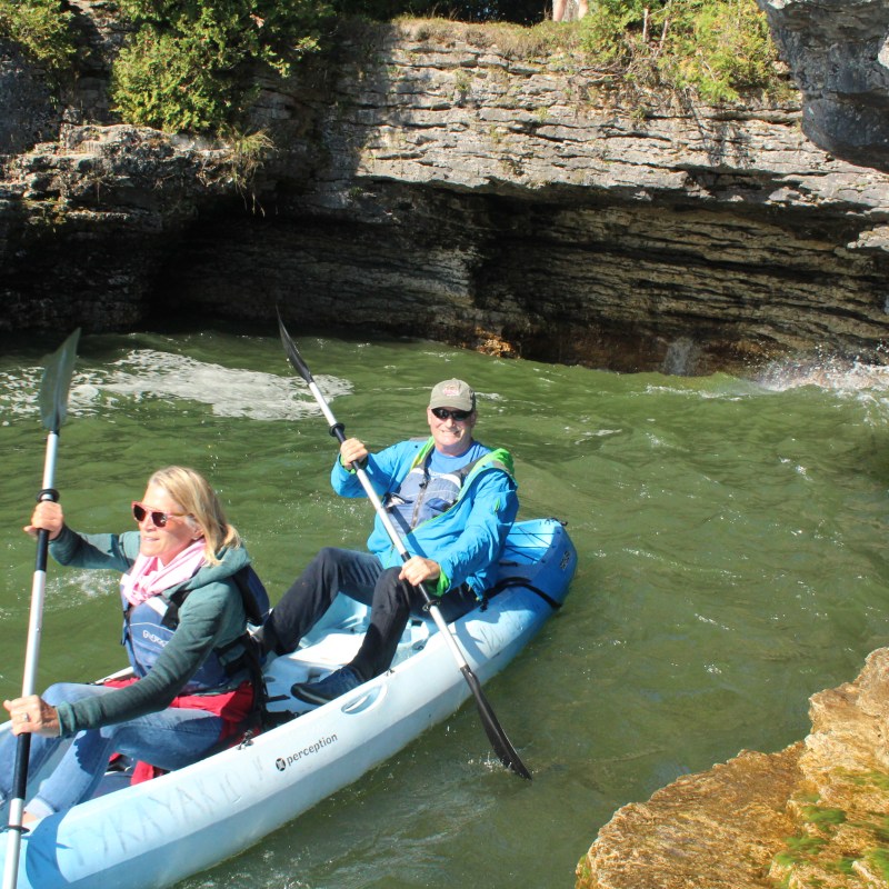 Group of kayakers on Lake Michigan in Door County, Wisconsin