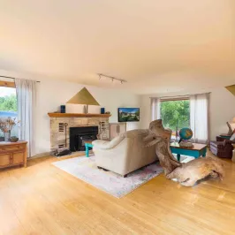 a living room filled with furniture on top of a hard wood floor
